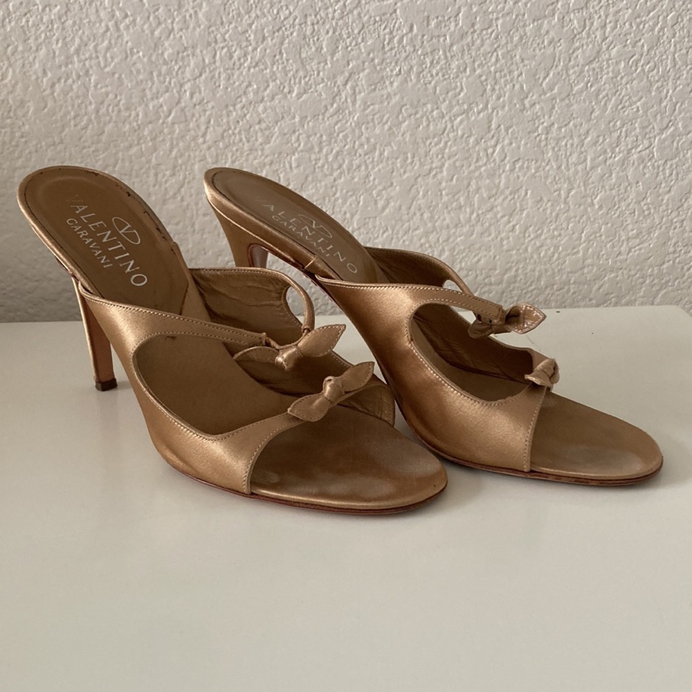 Valentino gold bow mule heels